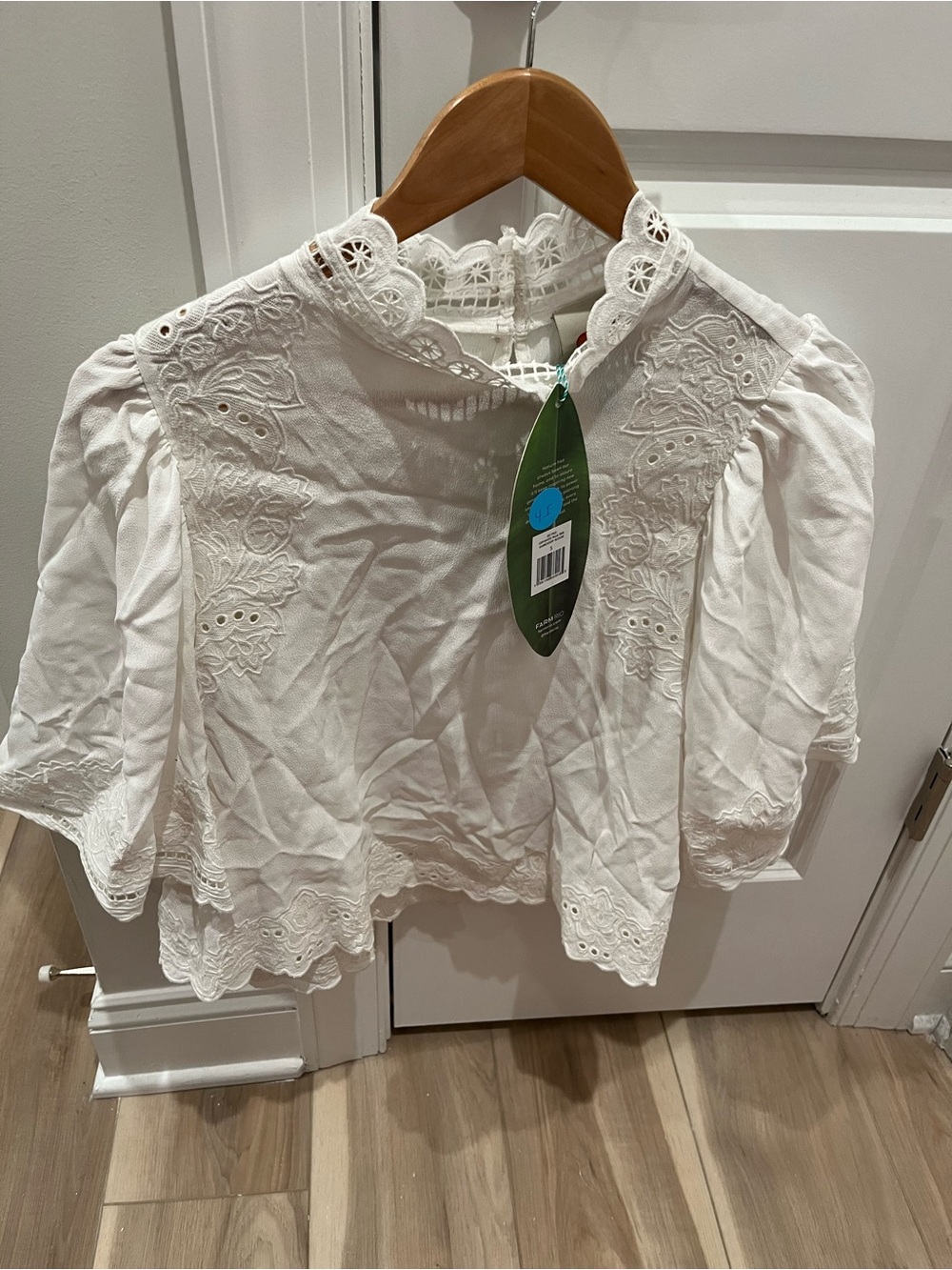 NWT FARM RIO OFF-WHITE PALM TREE EMBROIDERED BLOUSE TOP - Picture 4 of 7